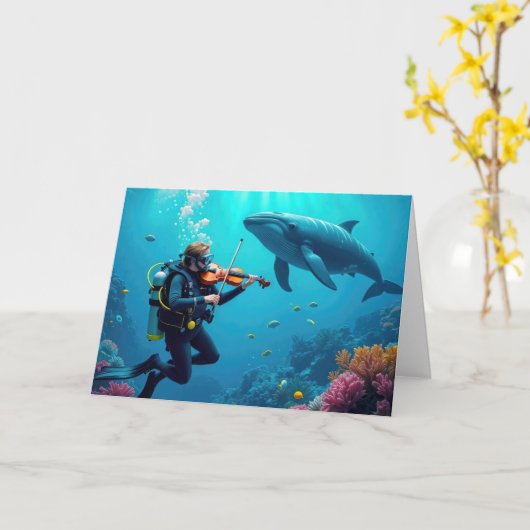 Birthday Scuba Diver Playing a Violin カード (黄色い花)