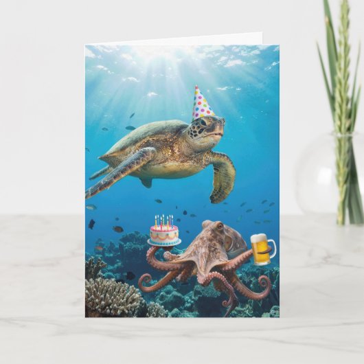 Birthday Sea Turtle and Octopus Ocean Party カード (正面)