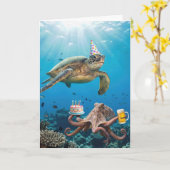Birthday Sea Turtle and Octopus Ocean Party カード (黄色い花)