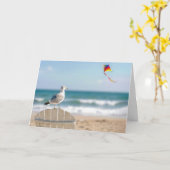 Birthday Seagull Flying a Kite カード (黄色い花)