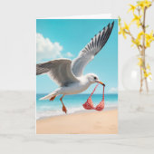 Birthday Seagull Flying With a Bikini Top カード (黄色い花)