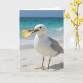 Birthday Seagull with a Potato Chip カード (黄色い花)