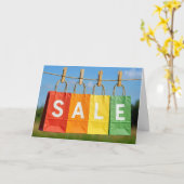 Birthday Shopping Bags On a Clothesline カード (黄色い花)