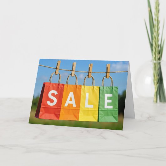 Birthday Shopping Bags On a Clothesline カード (正面)