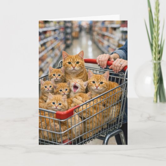 Birthday Shopping Cart Filled with Orange Cats カード (正面)