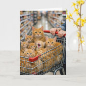 Birthday Shopping Cart Filled with Orange Cats カード (黄色い花)