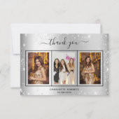 Birthday silver glitter sparkles photo glam サンキューカード (正面)