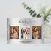 Birthday silver glitter sparkles photo glam サンキューカード (スタンド正面)