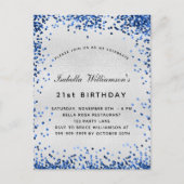 Birthday silver navy blue glitter インビテーションポストカード (正面)