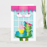 Birthday, Sister, Window and Cupcake and Cups カード<br><div class="desc">Charming greeting belonging to my Kaleidoscope Collection of vivid colors.  See same image in other categories including birthdays</div>