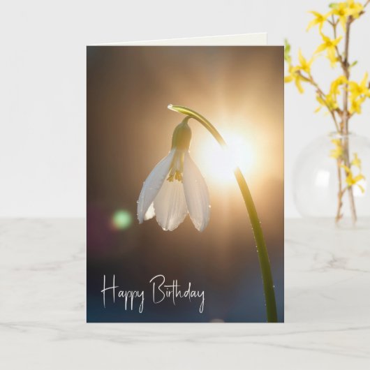 Birthday Snowdrop with Dewdrops in Sunlight カード (黄色い花)