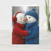 Birthday Snowman Couple in Snowflakes カード (正面)