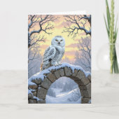 Birthday Snowy Owl On a Stone Arch カード (正面)
