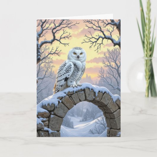 Birthday Snowy Owl On a Stone Arch カード (正面)