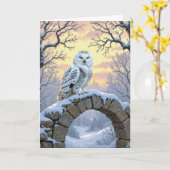 Birthday Snowy Owl On a Stone Arch カード (黄色い花)