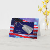 BIRTHDAY/SOLDIER-米国の旗-ドッグタッグ-聖書の詩 カード (黄色い花)