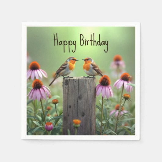Birthday Songbirds On a Post With Coneflowers スタンダードカクテルナプキン (正面)