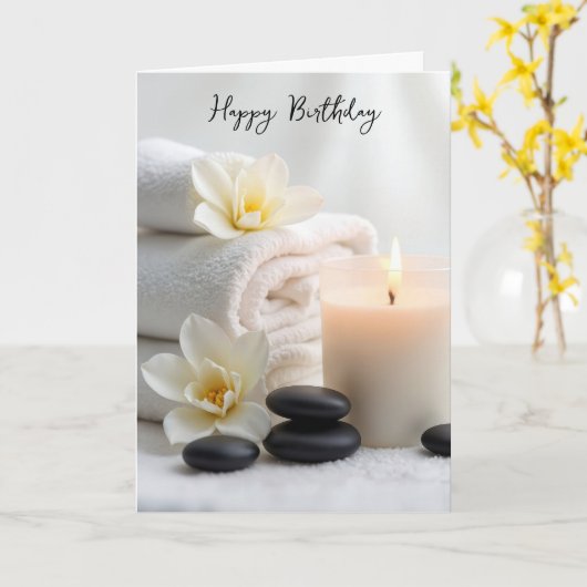 Birthday Spa Towels With Magnolia Blossoms カード (黄色い花)