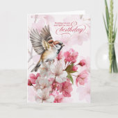 Birthday Sparrow and Cherry Blossoms Joy カード (正面)