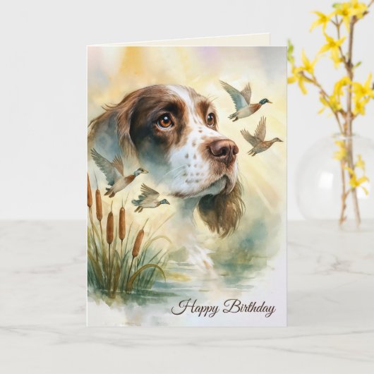 Birthday Springer Spaniel Dog With Cattails カード (黄色い花)