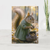 Birthday Squirrel Gathering Nuts In Her Purse カード (正面)