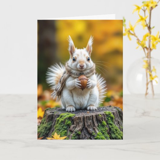 Birthday Squirrel With an Acorn カード (黄色い花)