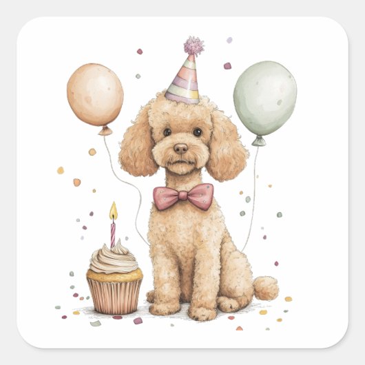 Birthday Standard Poodle Dog スクエアシール (正面)