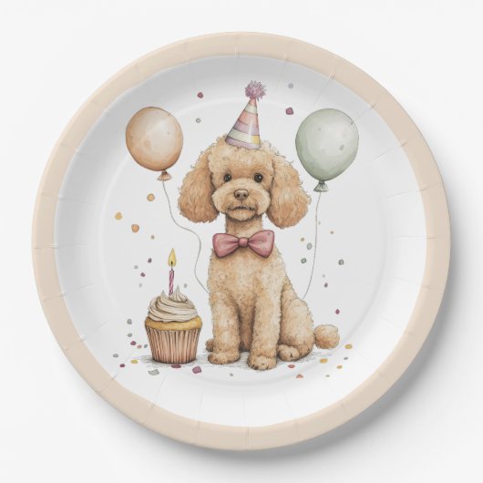 Birthday Standard Poodle Dog ペーパープレート (正面)