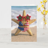 Birthday Starfish Wearing American Flag Bikini カード (黄色い花)