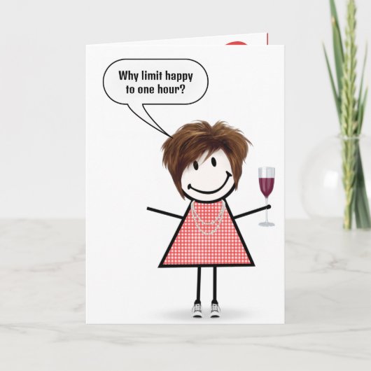 Birthday Stick Figure Girl With Wine Glass カード (正面)