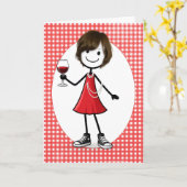 Birthday Stick Figure Girl with Wine Glass カード (黄色い花)