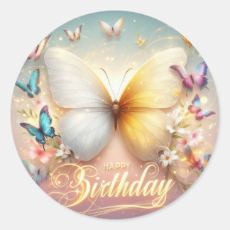 birthday sticker butterfly design  ラウンドシール