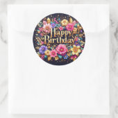 Birthday sticker : colorful floral design ラウンドシール (バッグ)