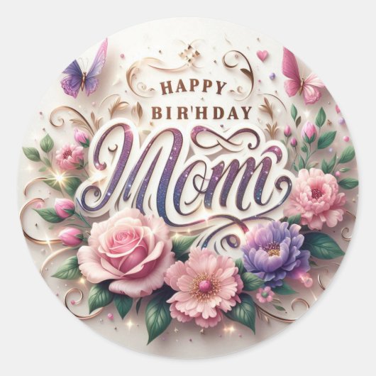Birthday Sticker for Mother  ラウンドシール (正面)