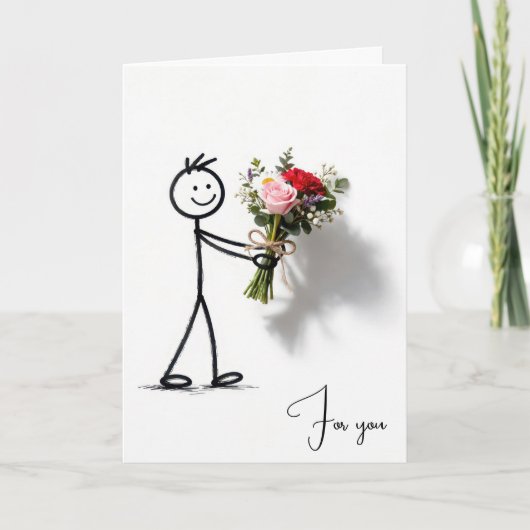 Birthday Stickman With Rose Bouquet カード (正面)
