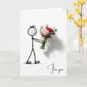 Birthday Stickman With Rose Bouquet カード (黄色い花)