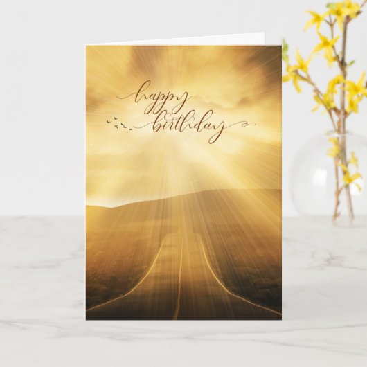 Birthday Sunlit Scenic Road カード (黄色い花)