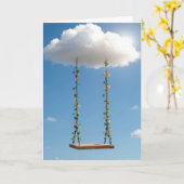 Birthday Swing Hanging From a Cumulus Cloud カード (黄色い花)