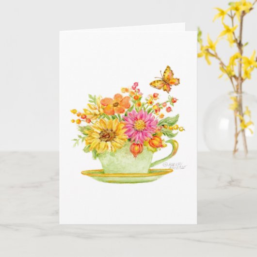 Birthday Teacup Beautiful Day Joy Happiness Card カード (黄色い花)