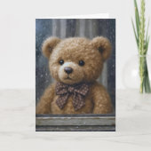 Birthday Teddy Bear In Rainy Window カード (正面)