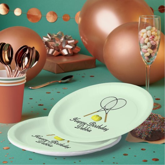 Birthday Tennis Green Sports ペーパープレート (複数)