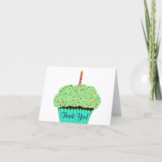 Birthday Thank You Green Frosting Cupcake  サンキューカード (正面)