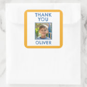 Birthday Thank you Kids Name & Photo  スクエアシール (バッグ)