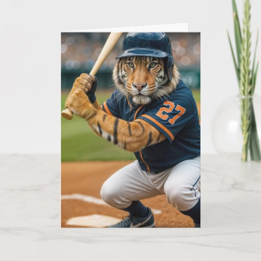 Birthday Tiger Baseball Player #27 Up To Bat カード (正面)