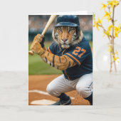 Birthday Tiger Baseball Player #27 Up To Bat カード (黄色い花)