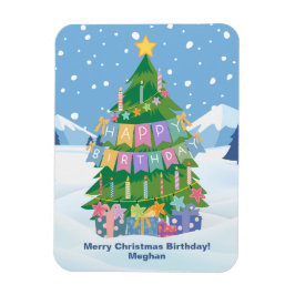 Birthday Tree Card - Merry Christmas & Birthday  マグネット