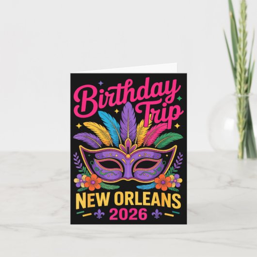 Birthday Trip New Orleans 2026 Matching Mardi Gras カード (正面)