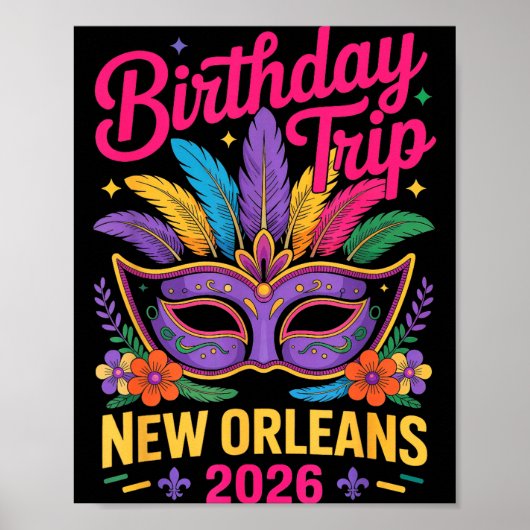 Birthday Trip New Orleans 2026 Matching Mardi Gras ポスター (正面)