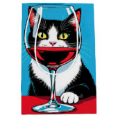 Birthday Tuxedo Cat Looking Through a Wine Glass ミディアムペーパーバッグ (正面)