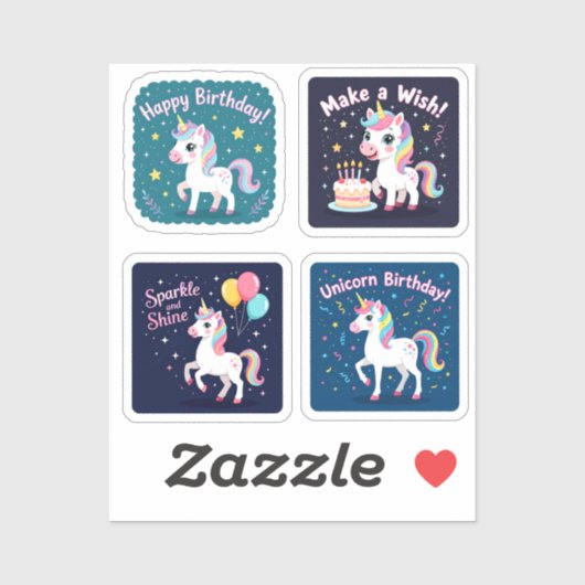 Birthday Unicorn Vector Collage – Cute Magical Uni シール (シート)